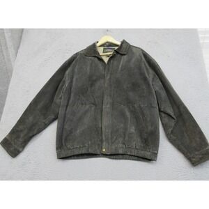 Vtg 90s Cambridge Classics Suede Bomber Jacket Men L Gray Streetwear Dark Grunge